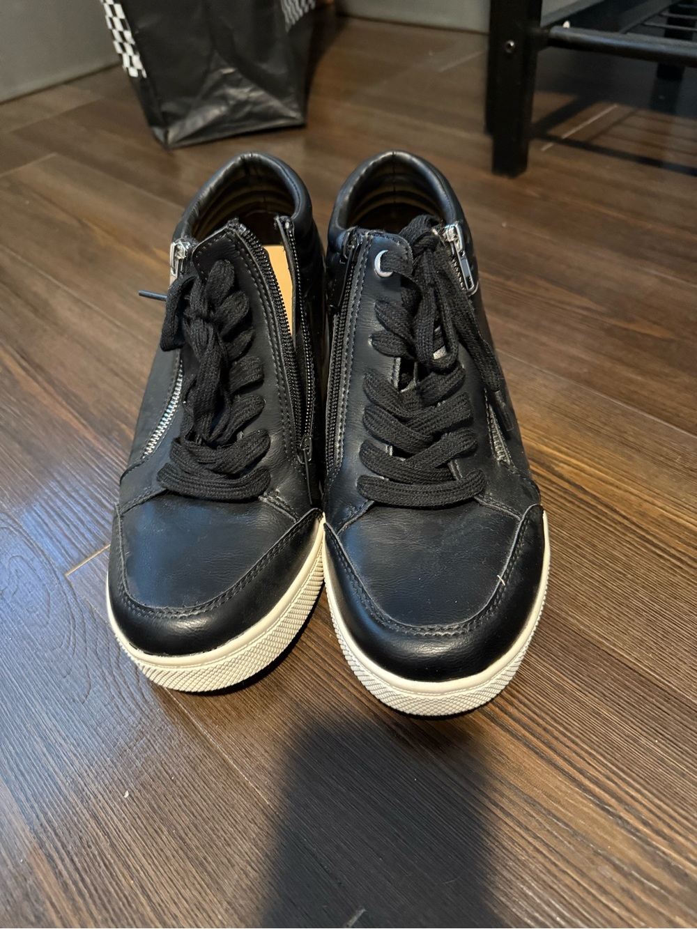 Women's Black Platform Lace-Up Sneakers with Side Zipper